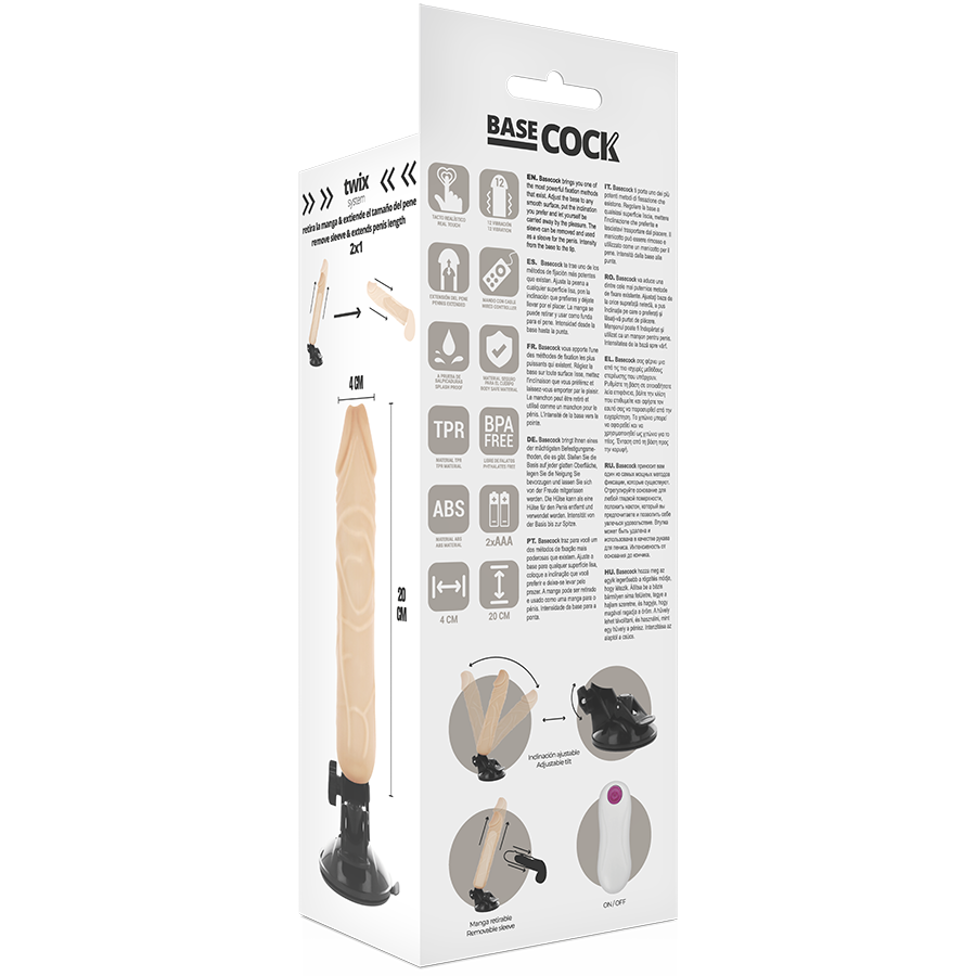 BASECOCK - VIBRATORE REALISTICO TELECOMANDO NERO 20 CM -O- 4 CM