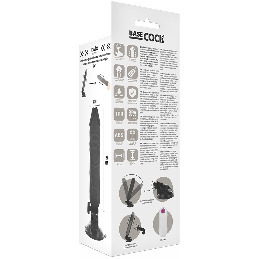 BASECOCK - VIBRATORE REALISTICO TELECOMANDO NERO 20 CM -O- 4 CM