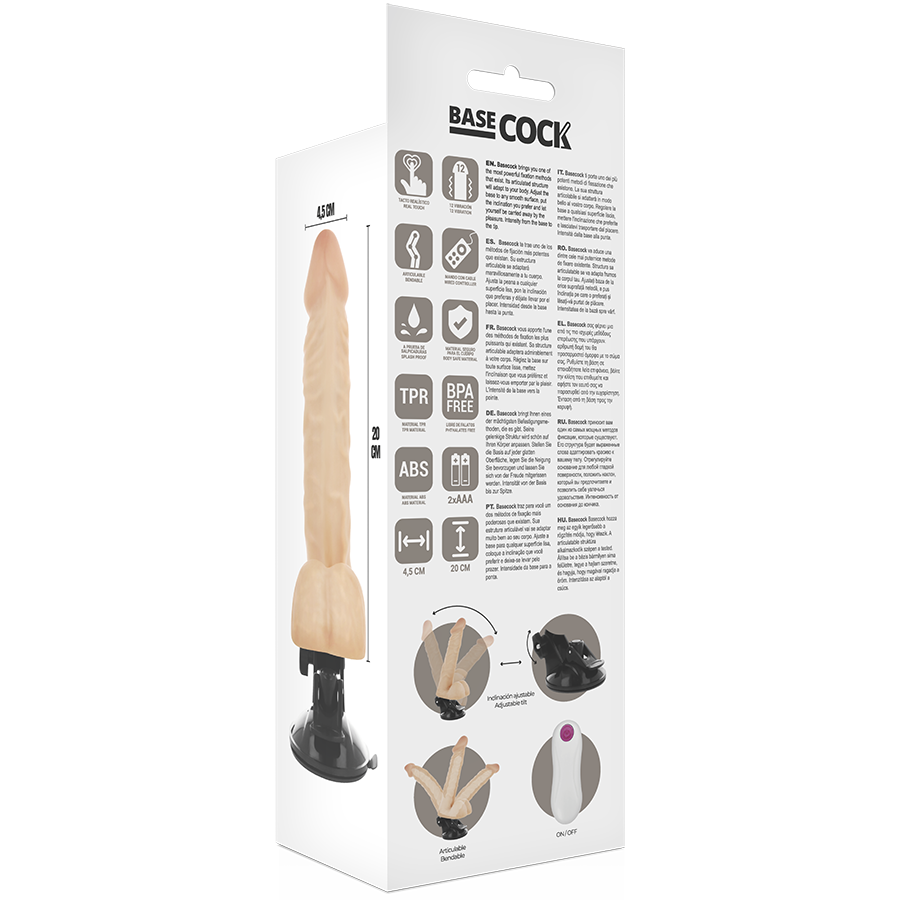 BASECOCK - VIBRATORE ARTICOLABILE TELECOMANDO NERO 20 CM -O- 4.5 CM