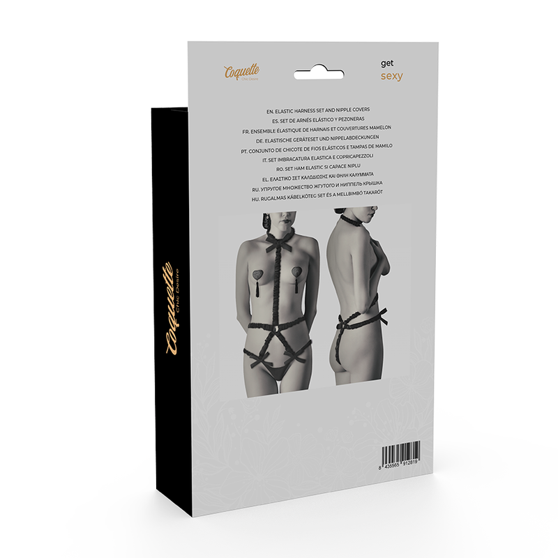 Coquette Chic Desire - Set Di Imbracatura Elastica E Copricapezzoli Neri