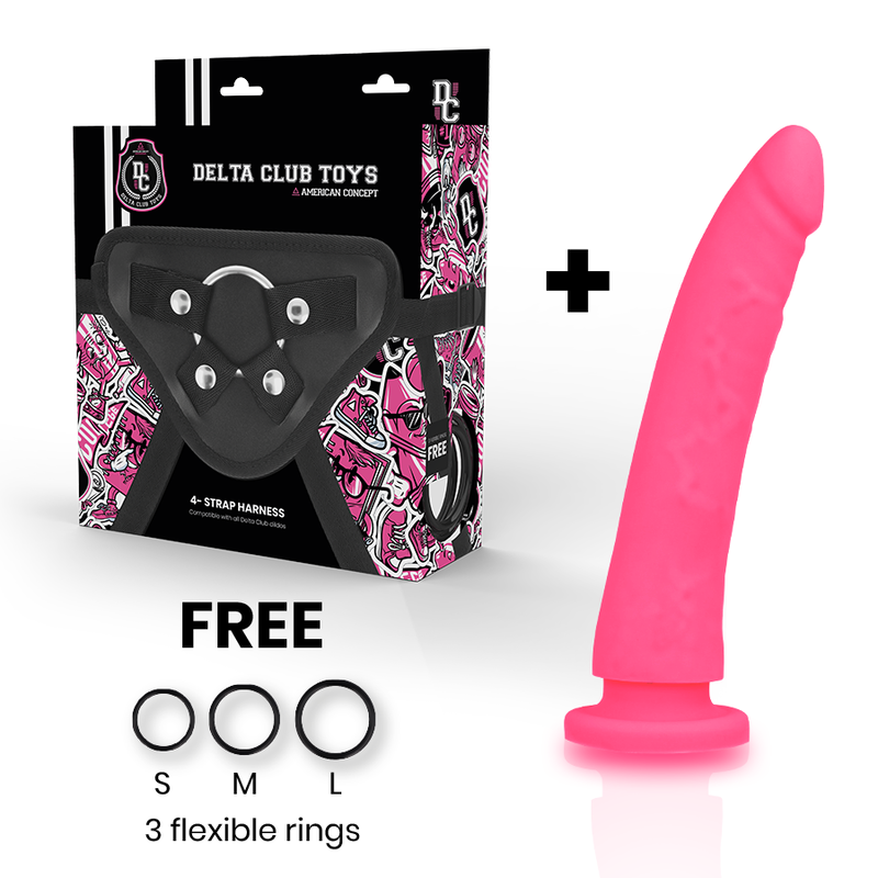 Delta Club - Imbracatura + Dong In Silicone Rosa 17 Cm -O- 3 Cm