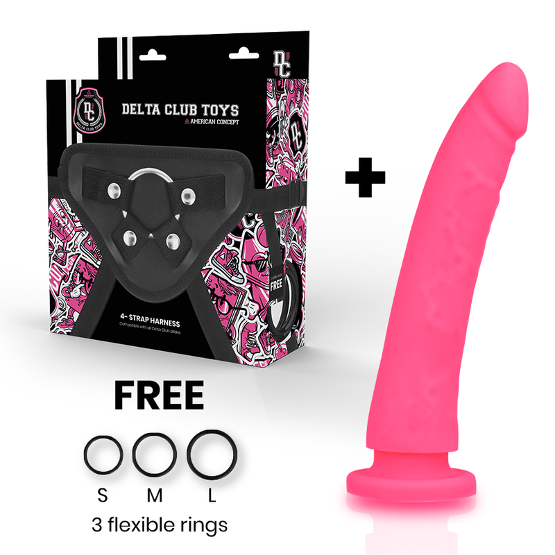 Delta Club - Imbracatura + Dong In Silicone Rosa 20 Cm -O- 4 Cm
