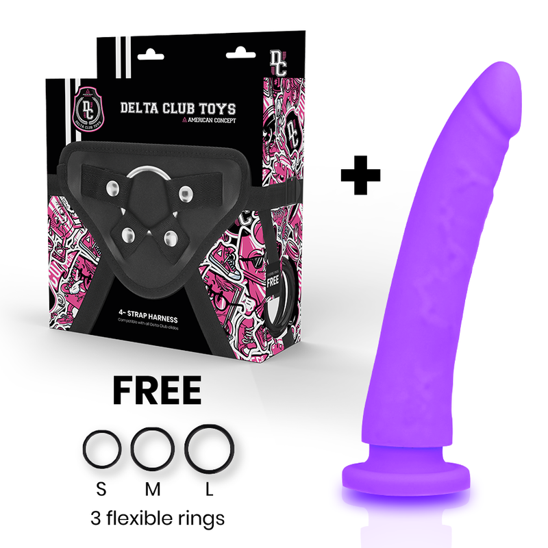 Delta Club - Giocattoli Arnes + Dong Silicone Viola 20 Cm -O- 4 Cm