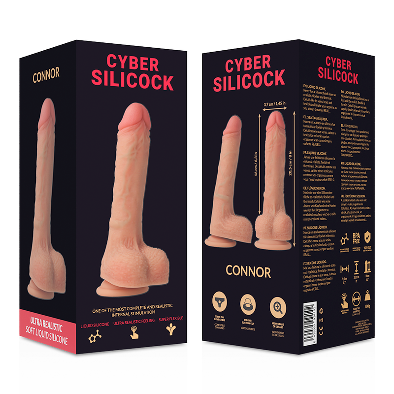 Cyber Silicock - Connor Silicone Liquido Morbido Ultra Realistico 20,5 Cm -O- 3,7 Cm