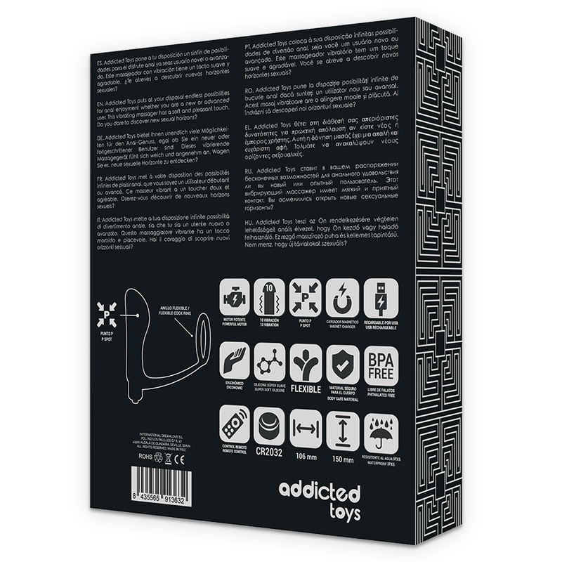 Addicted Toys - Anello Per Pene Con Telecomando Plug Anale Nero Ricaricabile